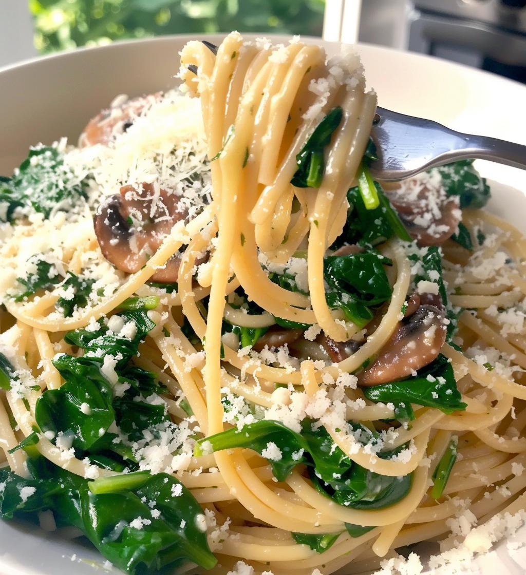 Garlic Parmesan Spinach Mushroom Pasta