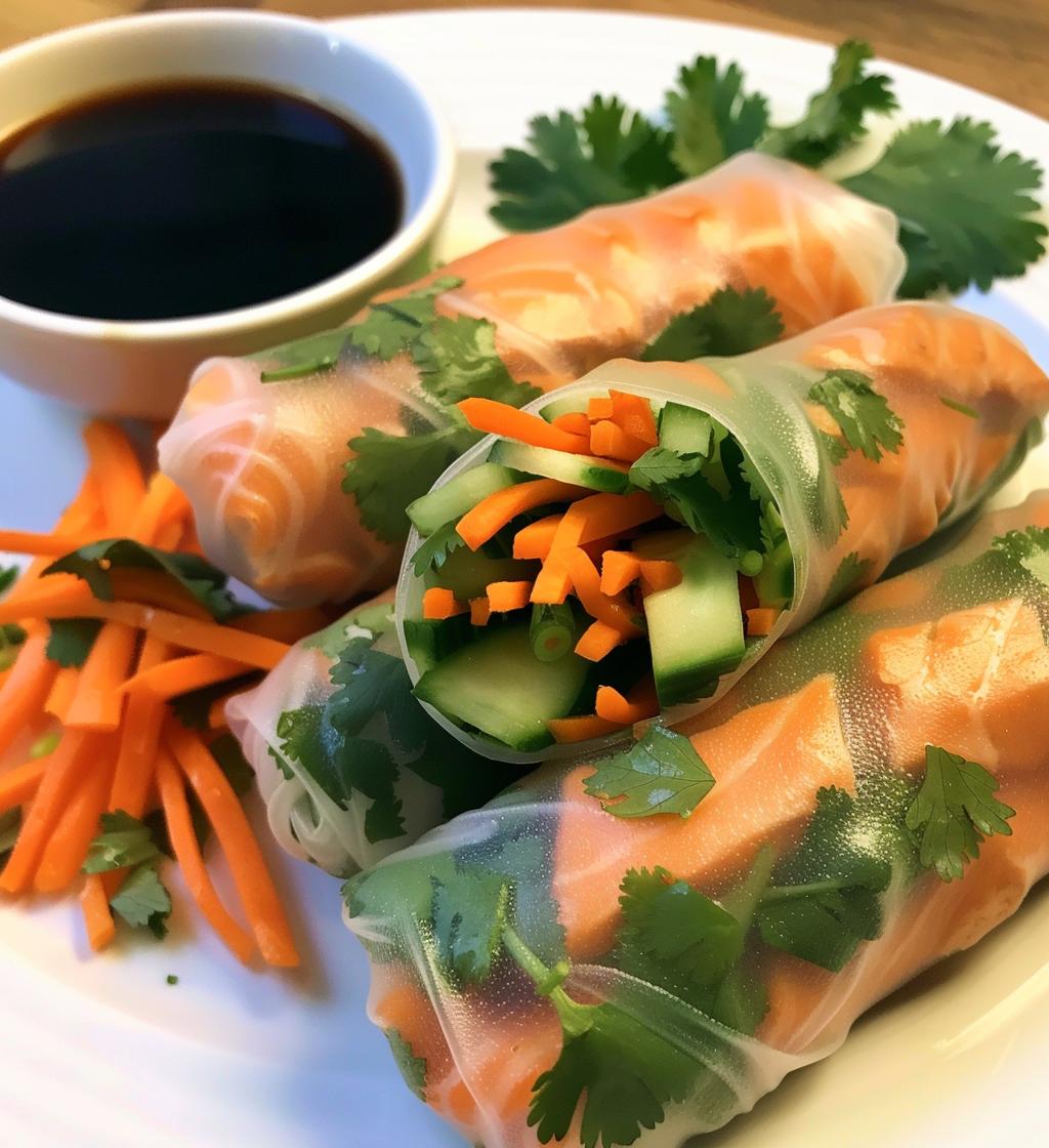 Vietnamese Baked Salmon Spring Rolls