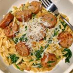 creamy chicken sausage orzo dish