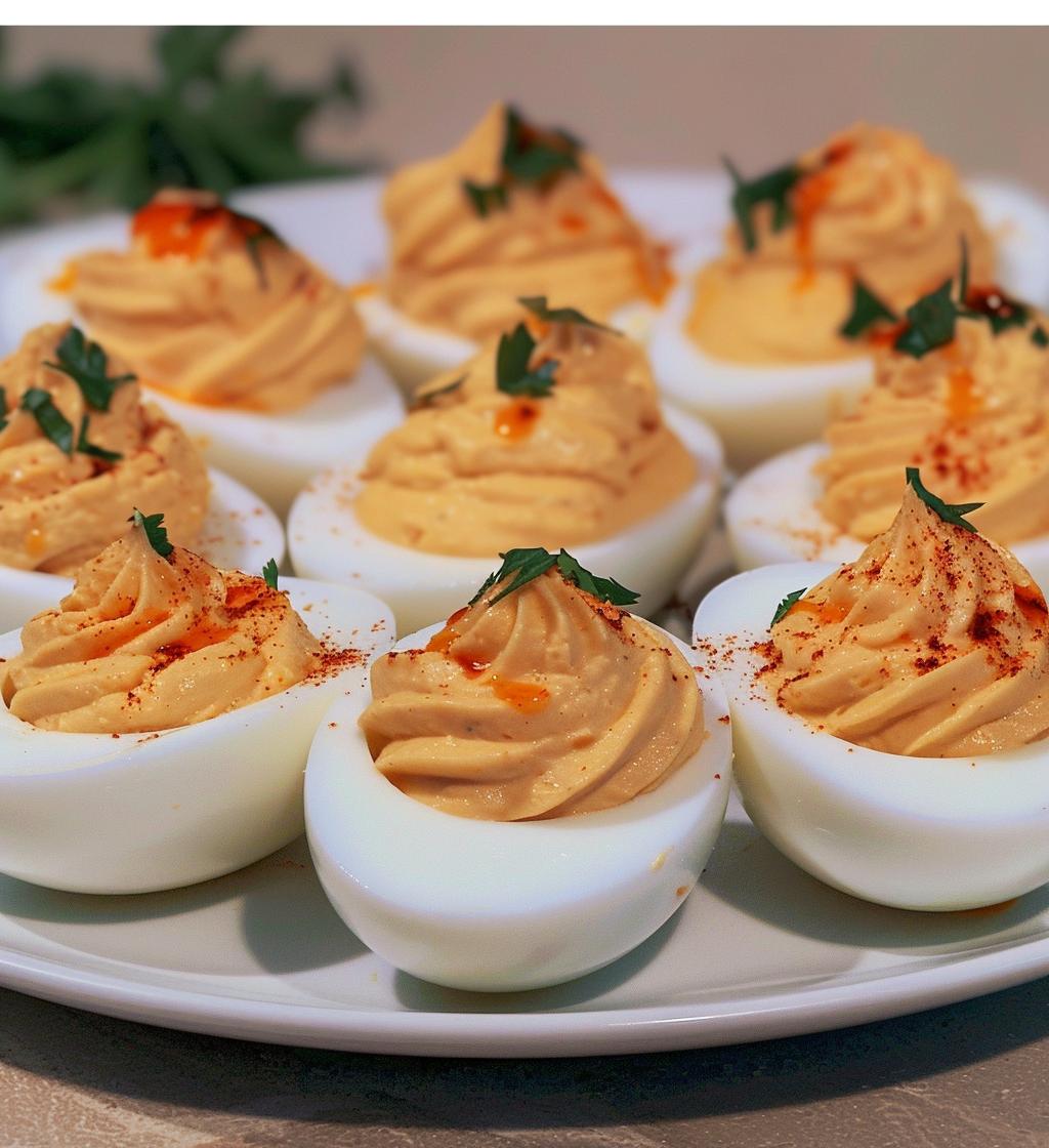 spicy chili garlic deviled eggs